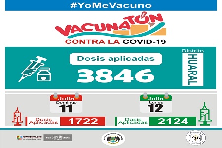 NOTA 056:  COVID-19 Vacunatón superó la meta de 3 846 mil dosis en 24 horas de jornada en el distrito de Huaral.